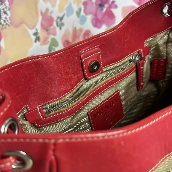 💯Authentic PRADA Jacquard Logo Hobo Corda Rosso🍀